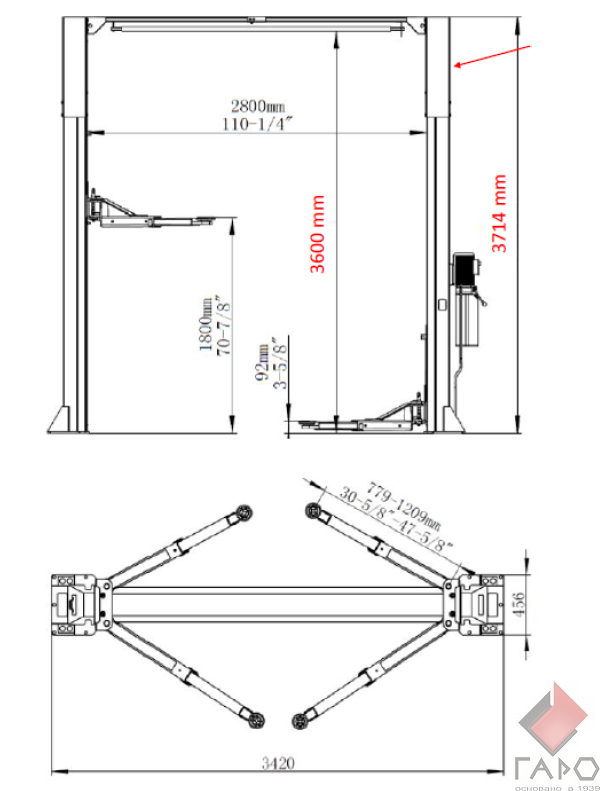 Двухстоечный подъемник чертеж