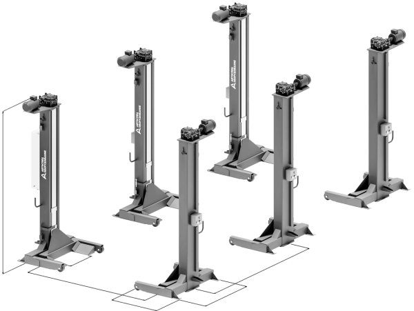 Подъемник для автобусов и сцепок шестистоечный электромеханический на 30т ПП-30 Подъемник для автобусов и сцепок шестистоечный электромеханический на 30т ПП-30
